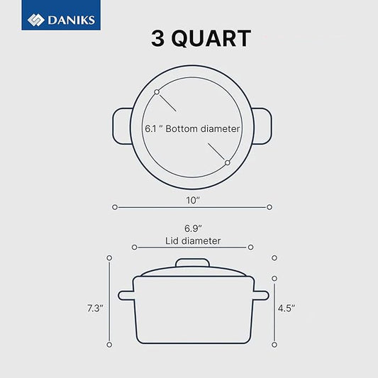 Daniks Tokio Stainless Steel Stock Pot 3 Quart, with Glass Strainer Lid, Induction Ready, Dishwasher Safe, Measuring Scale, Silver