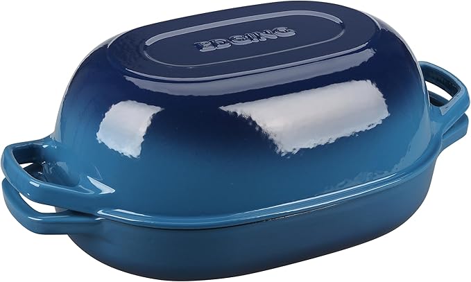EDGING CASTING Enameled Cast Iron Oval Dutch Oven Pot with Lid, Dutch Oven for Sourdough Bread Baking, Oval Bread Pan, Bread Oven, Bread Dutch Oven, 7qt, Lake Blue