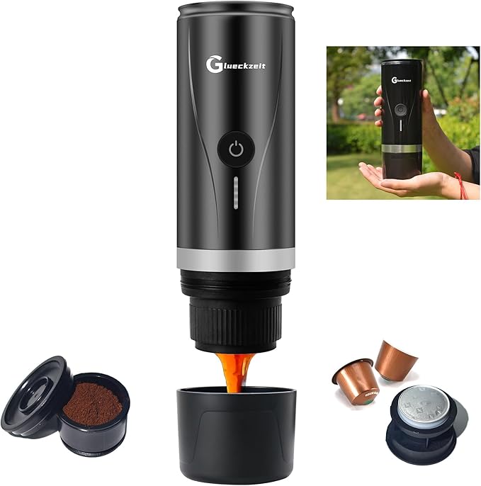 Glueckzeit Electric espresso machine that doesn't require a manual press pressure extraction fragrant espresso, No heating,compatible with NS capsules and ground coffee powder Black