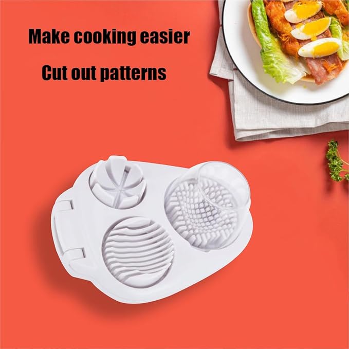 3 Way Egg Slicer for Hard Boiled Eggs, 3 in 1 Multi-Function Egg Slicer, Handy Heavy Duty Stainless Steel Egg Cutter, Kitchen Dicer Food Slicer for Strawberry Mushroom Grape Cherry Tomato (2pcs)