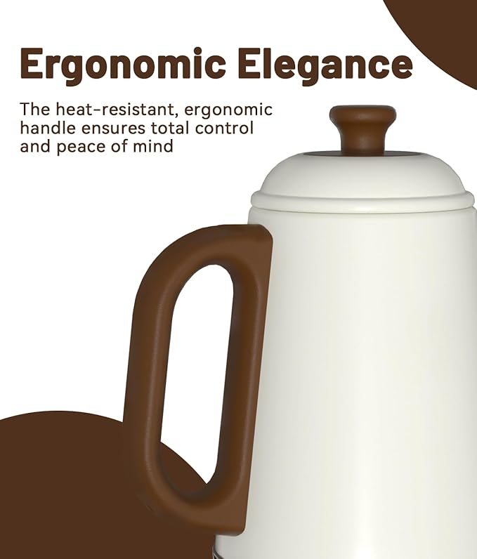 Gooseneck Electric Kettle, 1L Water Boiler, Pour Over Coffee & Tea, 1000W Fast Heating, Stainless Steel, Auto Shut-Off & Boil-Dry Protection, BPA-Free (White)