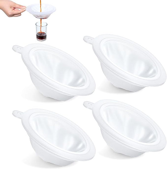 4Pcs Coffee Strainer Fine Mesh Milk Filter Nylon Mesh Strainer 4 inch Cooking Oil Filter for Soy Juice Wine, Suit 5 Inch Kitchen Funnels, White, 200 Nylon Meshes