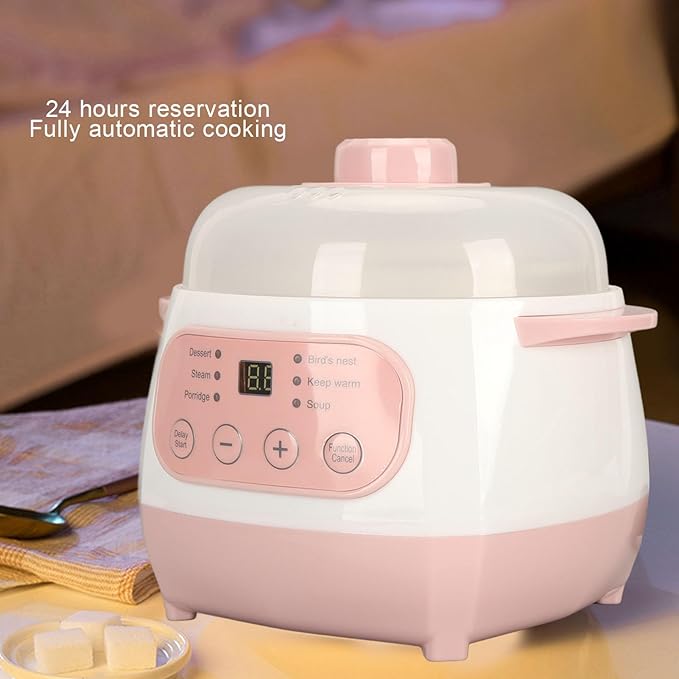 ZJchao Stew Pot Electric, 1L 200W Electric Smart Ceramic Soup Porridge Cooker Mini Slow Cooker Anti Dry Burn Multifunction Cooking Pot for Stove Porridge Rice Soup (US Plug 110V)