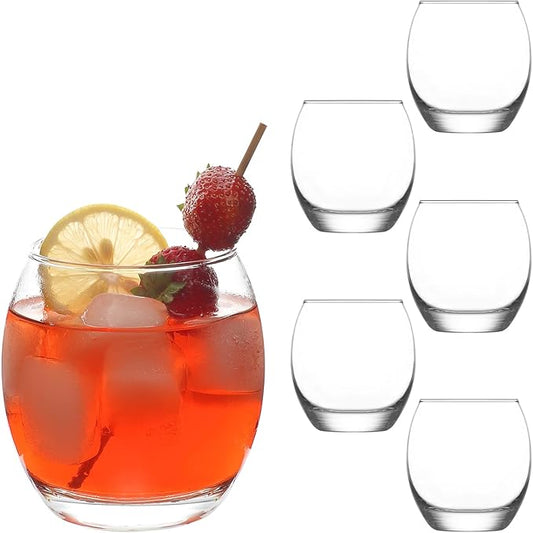 LAV Short Balloon Water Glasses - Set of 6-13.75 oz - Cocktail, Gin and Tonic, Stemless Wine Glass Set for Juice, Whiskey, Smoothie, White Wine - Housewarming Gift Idea, Useful Gifts for Neighbor