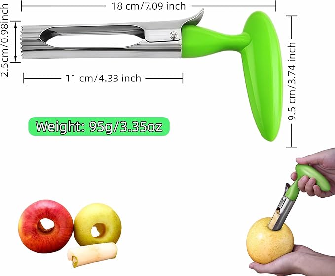 Apple Corer, Stainless Steel Apple Corer and Divider with Sharp Serrated Blade – Easy to Use – Core Remover Tool for Apples, Pears, Cupcakes – Heavy-Duty Kitchen Gadget for Baking, Cooking (Green)