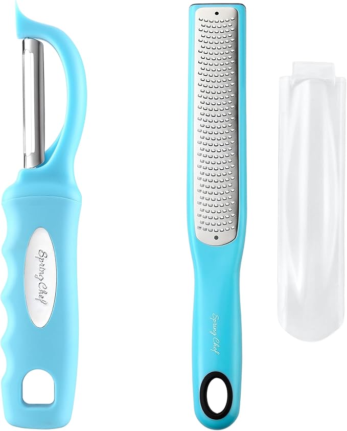 Spring Chef Stainless Steel Premium Swivel Peeler & Handheld Zester/Fine Grater - 2 Product Bundle - Aqua Sky