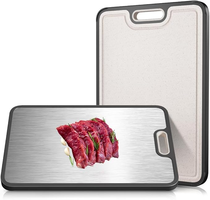 Lopwin Titanium Cutting Board, Dual-Side Cutting Board for Kitchen, Pure Titanium and Wheat Straw PP, Dishwasher Safe, Premium Kitchen Board, 15.5''