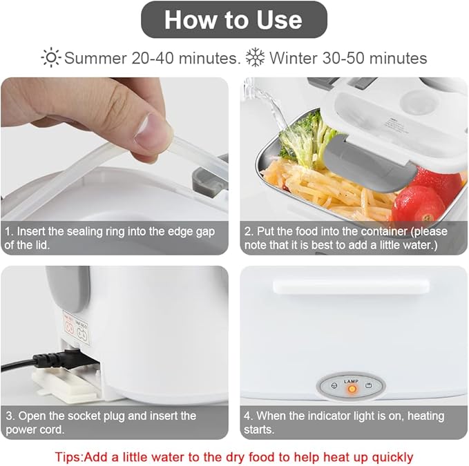 FVW Electric Lunch Box Food Heater, 3 in 1 Portable Food Warmer Lunch Box for Car & Home, Leak Proof, Lunch Heating Microwave with 304 Stainless Steel Container 1.5 L, 110V/12V/24V