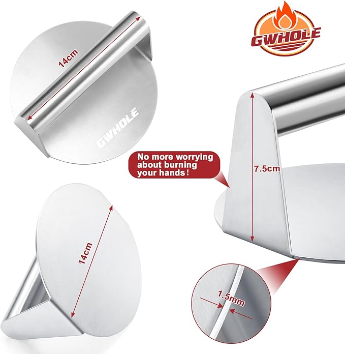 GWHOLE Smash Burger Press, 5.5 inch Round Burger Smasher, Non-Stick Burger Press Patty Maker for Meat Press Bacon Steaks Smash Burger Press Tool for Griddle Cooking