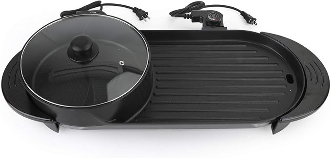 Topteng 2 in 1 Hot Pot Grill, Portable Electric Hot Pot Indoor Barbecue Grill Non-Stick Teppanyaki Pan Shabu Shabu Hot Pot Korean BBQ Grill