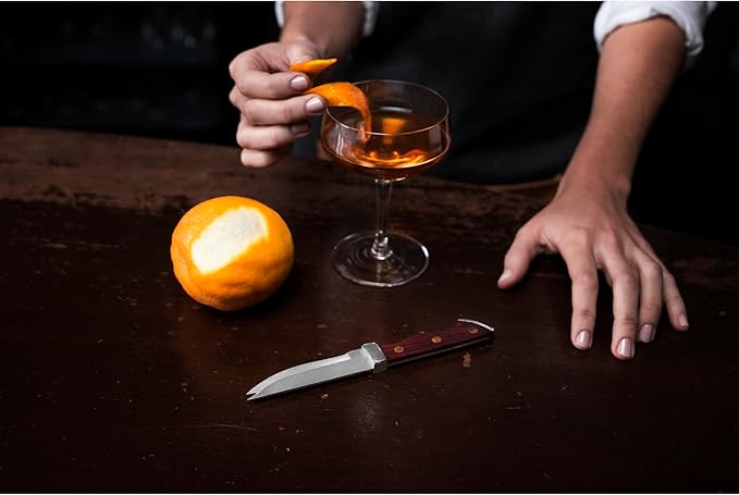 Viski Bartender Knife, 7 Inch Knife, Acacia Wood Handle, Double Tipped Stainless Steel Blade, Bar Knife, Riveted Base, Set of 1