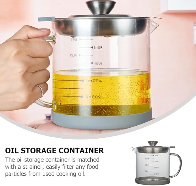 Grease Container with Fine Mesh Strainer 33.80Oz Bacon Grease can for Kitchen Oil Filtering and Storage with Handle for Cooking and Food Preparation