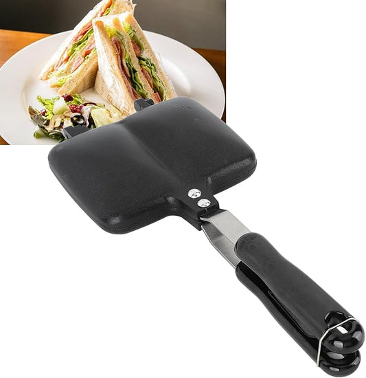 Sandwich Maker Non Stick Hot Sandwich Panini Maker with Handle Aluminum Alloy Grilled Panini Maker Frying Pan Uniform Heating Stovetop Toasted Sandwich Maker for Breakfast(Style 2)(Style 2)