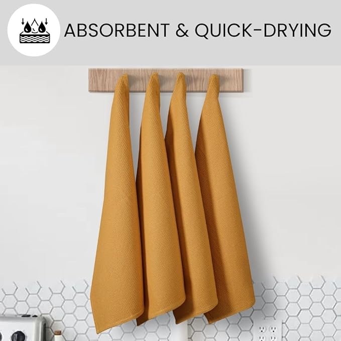 Waffle Kitchen Towels 100% Cotton Set of 4-320 GSM Quality - Soft Absorbent Durable Washable Dish Cleaning Towel for Kitchen & Home - Quick Drying Dish Towel 16x26 inch Mustard Yellow