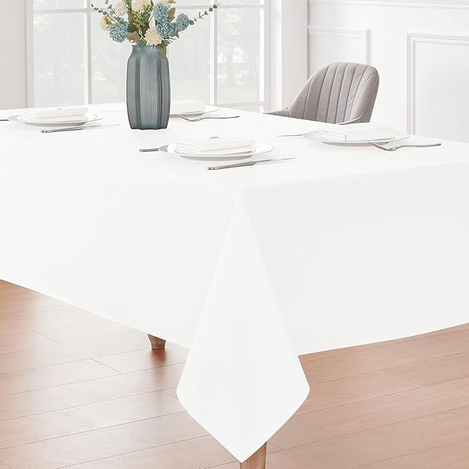 2 Pack Rectangle Tablecloth, 60x120 inch, Water Resistant Wrinkle Free Linen Textured Table Cloth Washable, Decorative Fabric Table Cover for Dining, Party and Camping, White