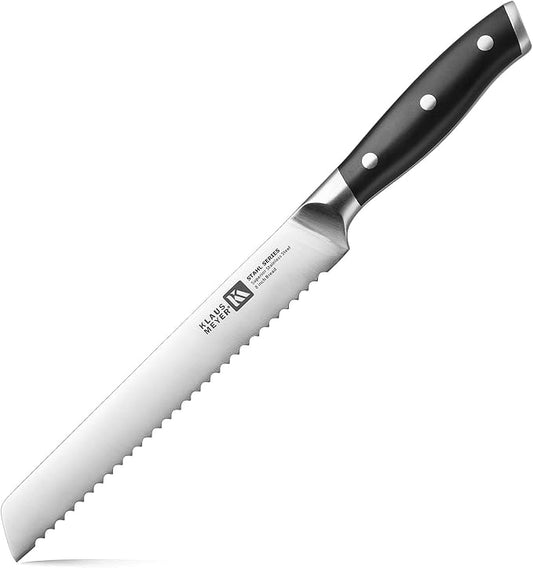 Klaus Meyer Stahl High Carbon Exclusive German Steel 8 inch Bread Knife (Black)