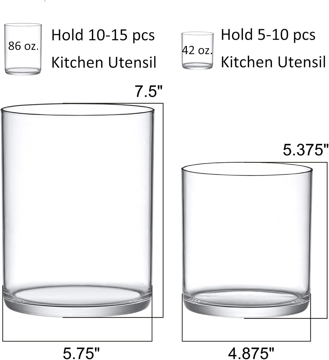Amazing Abby - uPod - Plastic Utensil Holder (2-Piece Set), 7.5"+5.5" (H), Clear Utensil Crock and Flatware Caddy, Cooking Utensil Organizer for Kitchen Countertop, BPA-Free, Shatter-Proof (Not Glass)