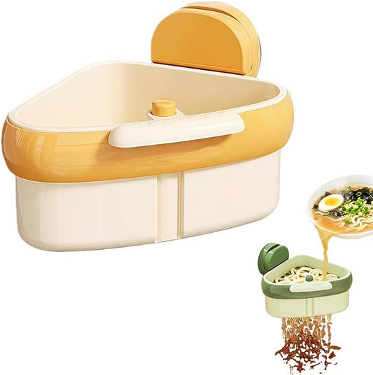 Suction Cup Kitchen Sink Caddy – Triangular Sink Drain Basket & Strainer – Small Corner Sink Trash Catcher for Vegetables, Fruits, Sponges, Soap – Space-Saving Organizer (1, Yellow)