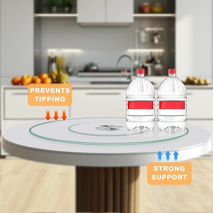 20" Tempered Glass Lazy Susan Turntable - Round Rotating Serving Tray for Dining Table, Kitchen, Party - Heat-Resistant, Silent Spinner, Modern Design