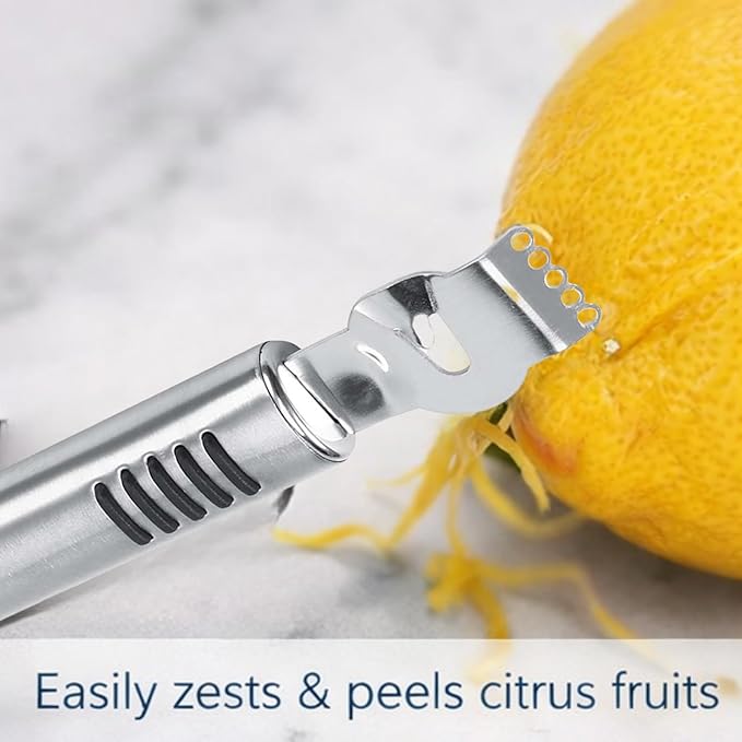 Stainless Steel Lemon Zester Peeler, Citrus Scraper with Canelle Knife, Kitchen Fruit Peeling Tool