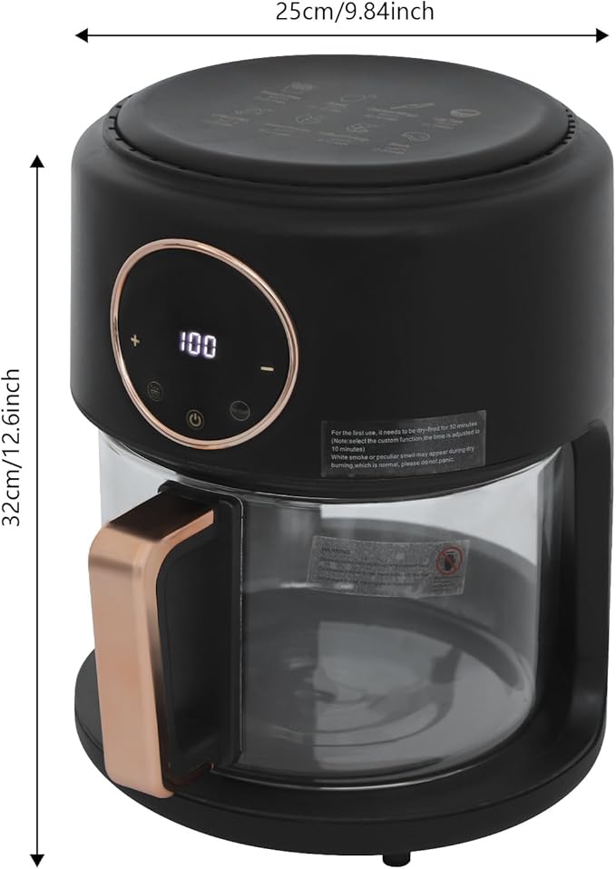 4.2L Glass Air Fryer with Transparent Fry Bowl,1200W Black Air Fryer with Digital Display, Adjustable Temp 176℉-392℉,60-Minute Timer, 8 Preset Modes for Home,Outdoor Picnics
