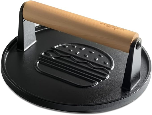 Cast Iron Smash Burger Press 7.1",Grill Bacon Meat Press Tool,Perfect for Blackstone, Camp Chef, Weber Grills & Indoor Griddles – BBQ & Cookout Must-Have (Grooved)
