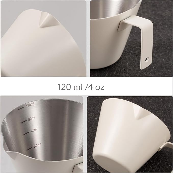 Milk Frothing Pitcher - 20 OZ Metal Milk Frother Pitcher Jug Stainless Steel Steaming Pitcher, Espresso Measuring Cups with Handle Scale, Stainless Steel Espresso Cups Kit for Coffee maker
