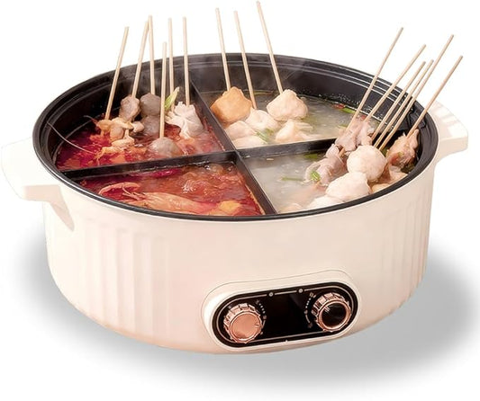 Electric Hot Pot with Divider, Four Grid Multifunctional Stew Pot, 4-Flavor Chinese Shabu Shabu Pot, for Family Gatherings Parties,White