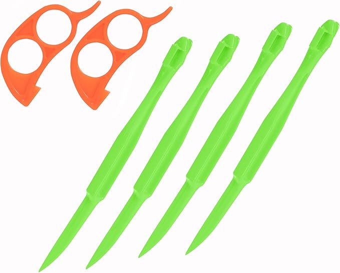 Premium Plastic Orange Peeler Lemon Citrus Peel Cutter Vegetable Slicer Fruit Tools (Long Handle Type Green 4 Pack; Mouse Type orange 2 Pack) (green)