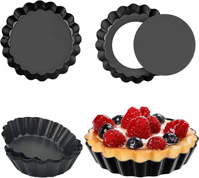 Mooisco 8 Pack Mini Tart Pan 4 Inch with Removable Bottom Fluted Sides Fruit Pans with Nonstick Coating For Pizza Cake Quiche