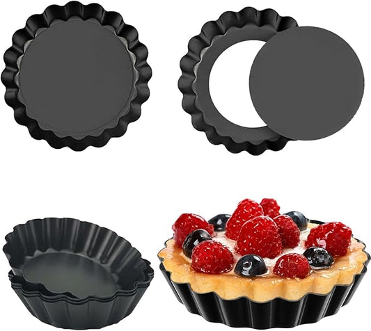 Mooisco 8 Pack Mini Tart Pan 4 Inch with Removable Bottom Fluted Sides Fruit Pans with Nonstick Coating For Pizza Cake Quiche