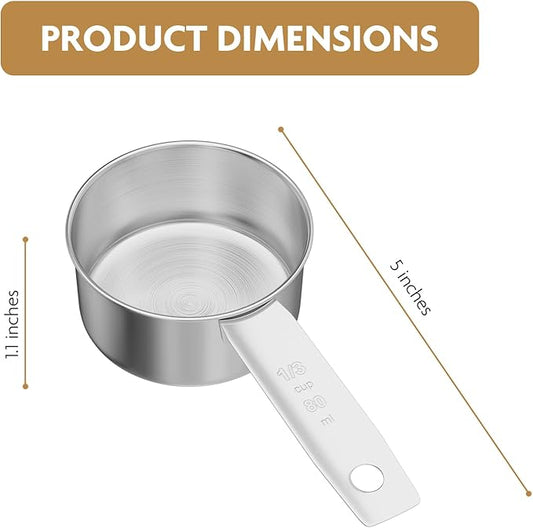 2PCS 1/3Cup(80ml) Stainless Steel Measuring Cup, Single Metal Scoop for Wet and Dry Ingredients, Great Kitchen Gadgets for Cooking