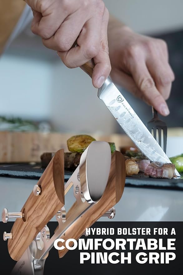 Dalstrong Steak Knife Set-4pc 5" Straight Blade Edge-Gladiator Series-Forged German High-Carbon Steel-w/Sheaths-Olive ABS Handle-Dinner Set Kitchen Knives