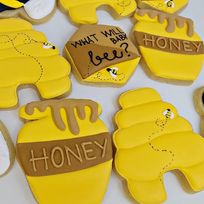 Bee Cookie Cutters Set - 3 Inches - 7 Piece - Beehive, Flower, Honeycomb and Honey Jar Stainless Steel Biscuit Molds for Honey Bee Party Decoration Favor