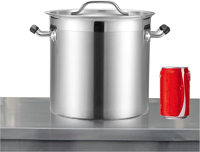 CURTA 12 Quart Large Stock Pot with Lid, NSF Listed, 3-Ply 18/8 Stainless Steel Heavy Duty Cooking Pot, Commercial Cookware for Soup, Stew & Sauce, Riveted Silicone Handle, Induction Ready