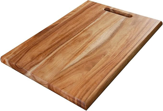 YSTKC Acacia Wood Cutting Board with Hand Grip 15" x 9.5" Inch, Wooden Reversible Chopping Board with Handle for Kitchen Meal Prep Serving, Chopping, Carving Meat, Fruits, Vegetables, Charcuterie