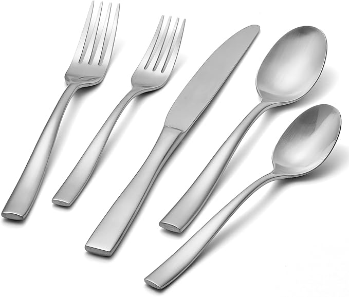 KINGSTONE Silverware Set for 6, 30-Piece Stainless Steel Matte Finish Flatware Set with Forks, Knives, Spoons, Dishwasher Safe Cutlery Set for Home, Wedding, Rust-proof