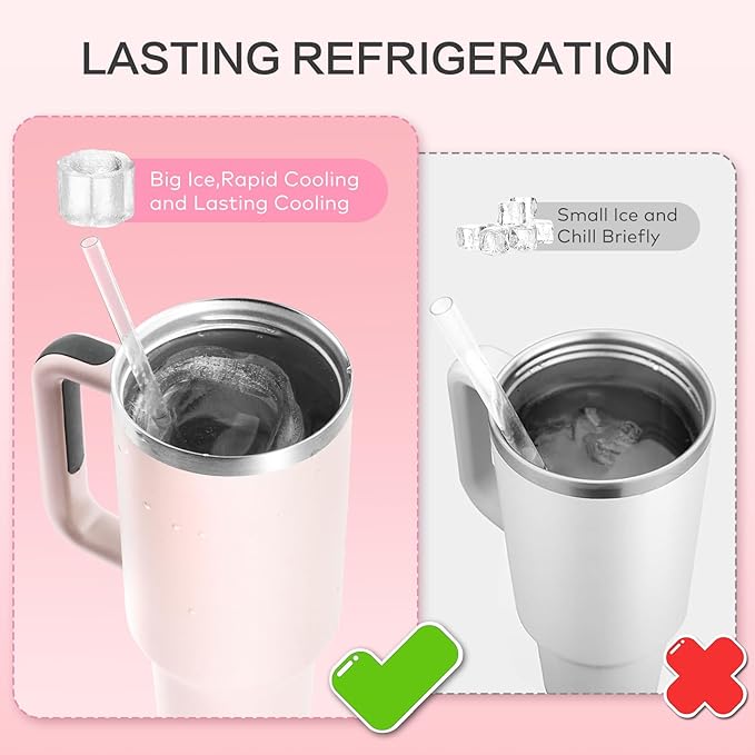 Longzon Easiest Release Ice Cube Tray for Stanley Cup 30-40oz Tumbler/Yeti Cup Ice Mold, Silicone Ice Tray Molds With Lid for Chilling Cocktails, Whiskey, Drinks, Coffee, Easy Release Ice Maker- Pink