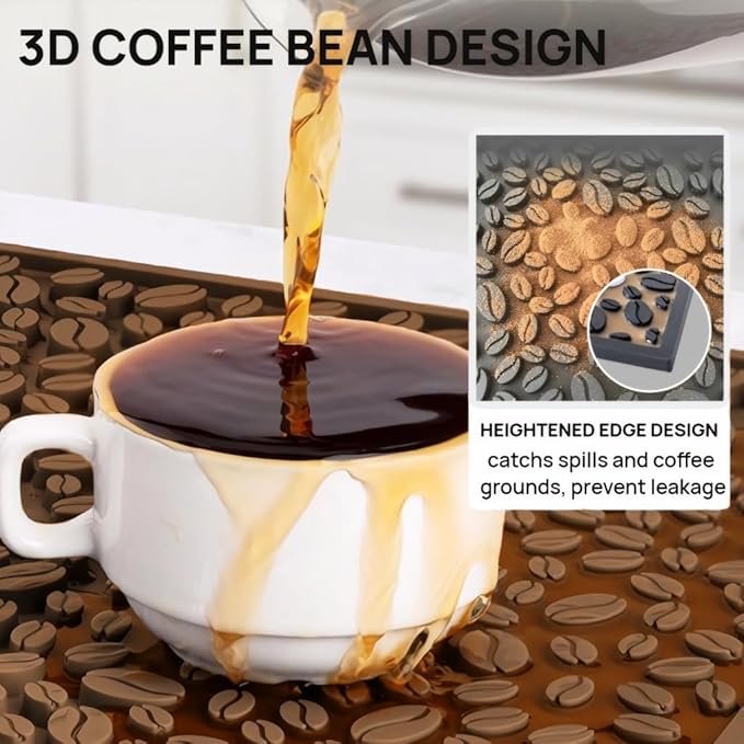 Lelinbao Bar Mats for Countertops, Heavy Duty Rubber Mat, 3D Coffee Bean Coffee Bar Mat, Dish Drying Mat for Kitchen, Restaurant, Coffee Bar Essentials, Non-Slip Drip Tray Mat(Coffee,18"x12")