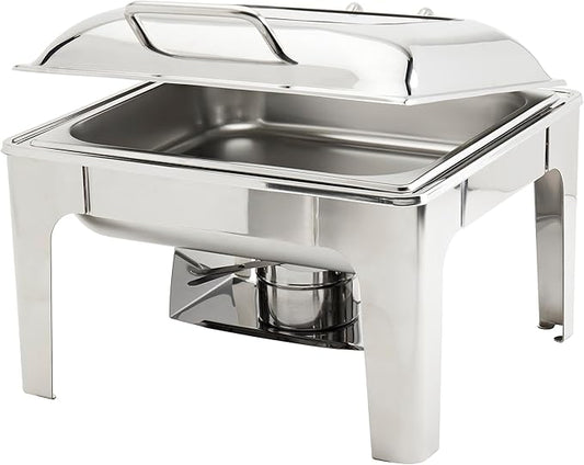 Denmark Tools for Cooks Celebrations Cookware Collection 5 Piece 6.3-Quart Heavy Gauge Stainless Steel Square Chafing Dish Set with Hydraulic Soft Close Glass Lid for Entertaining & Catering