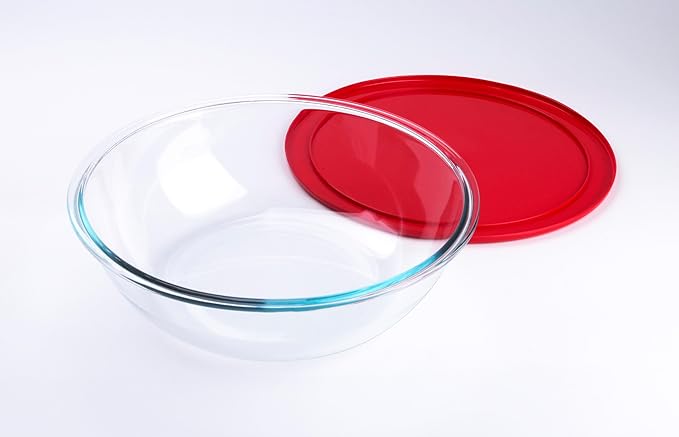 HUSANMP 4.5L Round Glass Mixing Bowl with Lids, Glass Salad Bowls with BPA free cover. Oven, Microwave and Dishwasher Safe.