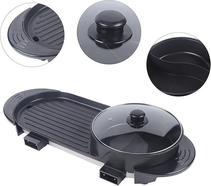 2 in 1 Electric Hot Pot with Grill, 110V 2200W Electric Korean BBQ Grill Indoor & Outdoor Electric Grill & Hot Pot Combo for Family, Party, Separate Temperature Control