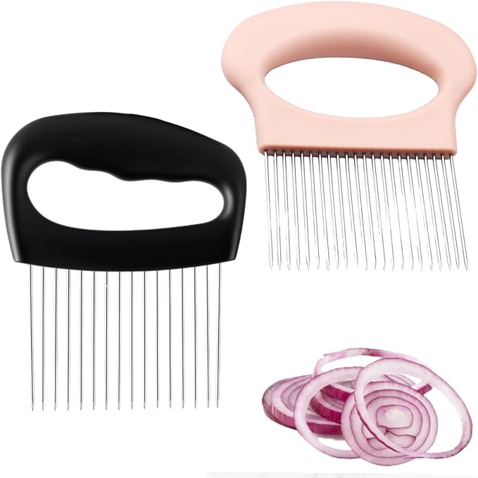 Stainless Steel Onion Slice Holder, Onion Holder for Slicing, Egg Cutter Vegetable Chopper, Ultifunctiona Fruit Slicer OnionPin Slicer Loose Meat Pin, Kitchen Chopper Slicing Tool (2, C+D)