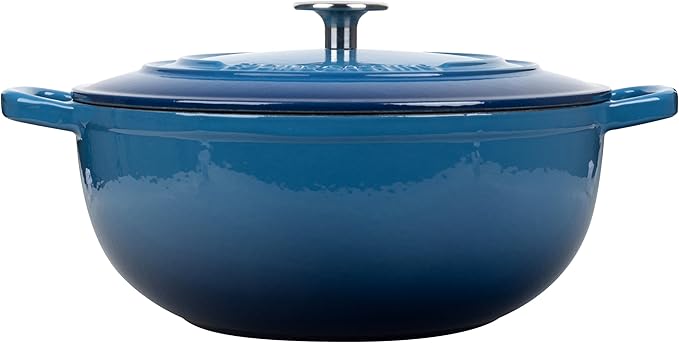 EDGING CASTING Enameled Cast Iron Dutch Oven Pot with Lid for Sourdough Bread Baking, Bread Dutch Ovens, Cooking Pots, 5 Quart, Lake Blue