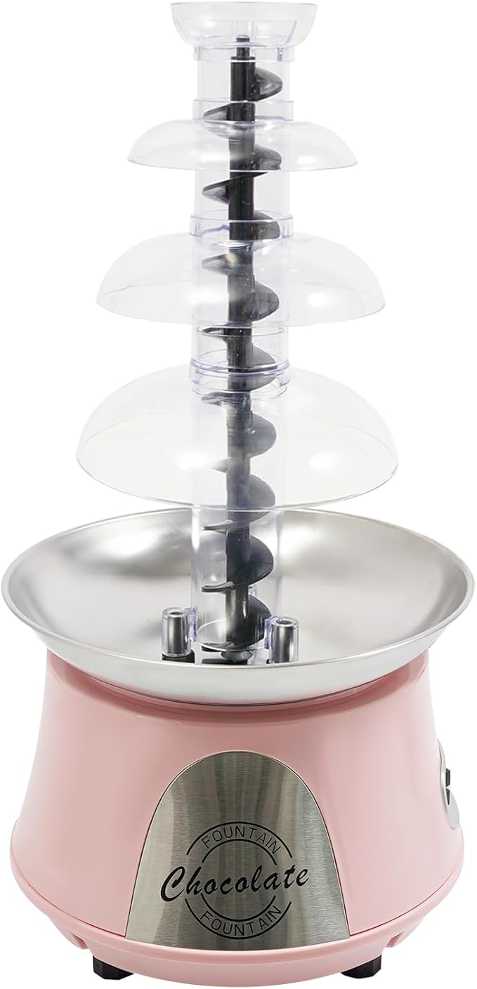2.2lbs Chocolate Fountain, 4-Tier Party Fountain, Chocolate Fondue Fountain for Christmas Birthday Party, 120V 180W, Pink