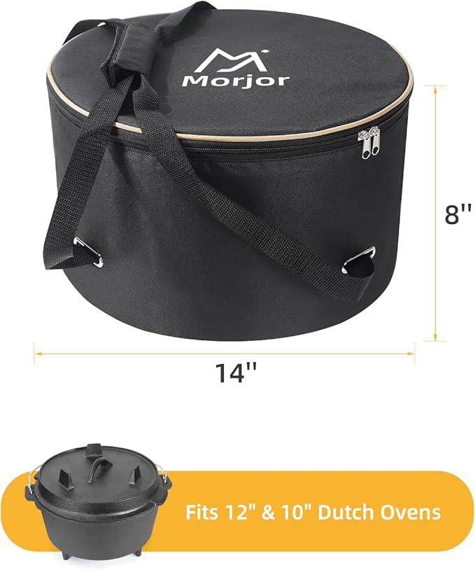 Morjor Dutch Oven Bag for 12 & 10 Inch Dutch Oven, Carry Bag with Extra Inner Crossed Straps & 2 Pockets