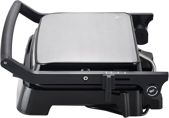 Vivicreate 5 in 1 Panini Press & Indoor Electric Grill, Stainless Steel Sandwich Maker with Non Stick Plates, Contact Grill for Steak, Burger, Breakfast & Countertop Cooking (1 Knob Plastic)