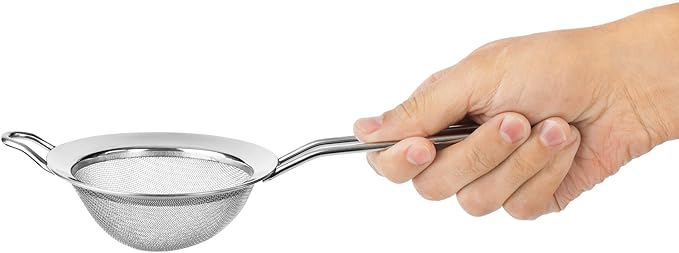 HIC Kitchen Fine Double Mesh Strainer, 18/8 Stainless Steel, 4-Inch, For Sifting Baking Ingredients, Straining, And Draining Soups And Sauces