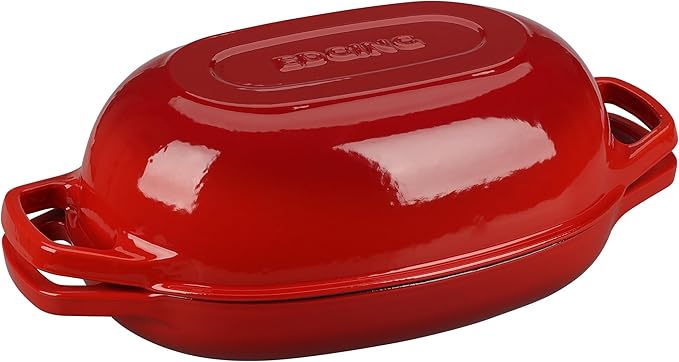 EDGING CASTING Enameled Cast Iron Oval Dutch Oven Pot with Lid, Dutch Oven for Sourdough Bread Baking, Oval Bread Pan, Bread Oven, Bread Dutch Oven, 5qt, Red