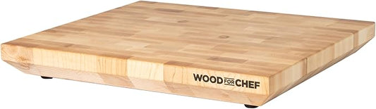WoodForChef Heritage Large Maple End Grain Cutting Board – Heavy Butcher Block Board with Feet & Mineral Oil Bottle – Foodsafe Wooden Prep Deck for Kitchen & Professional Chefs - 18x16x2 inches